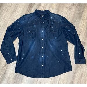 Shirt Men's dressy XXL INC. denim, buttondown shirt, pearl‎ buttons, paint
